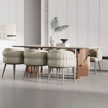 Modern Luxury Round Upholstered Faux Leather Carbon Steel Dining Chair Curved Backrest For Dining Room