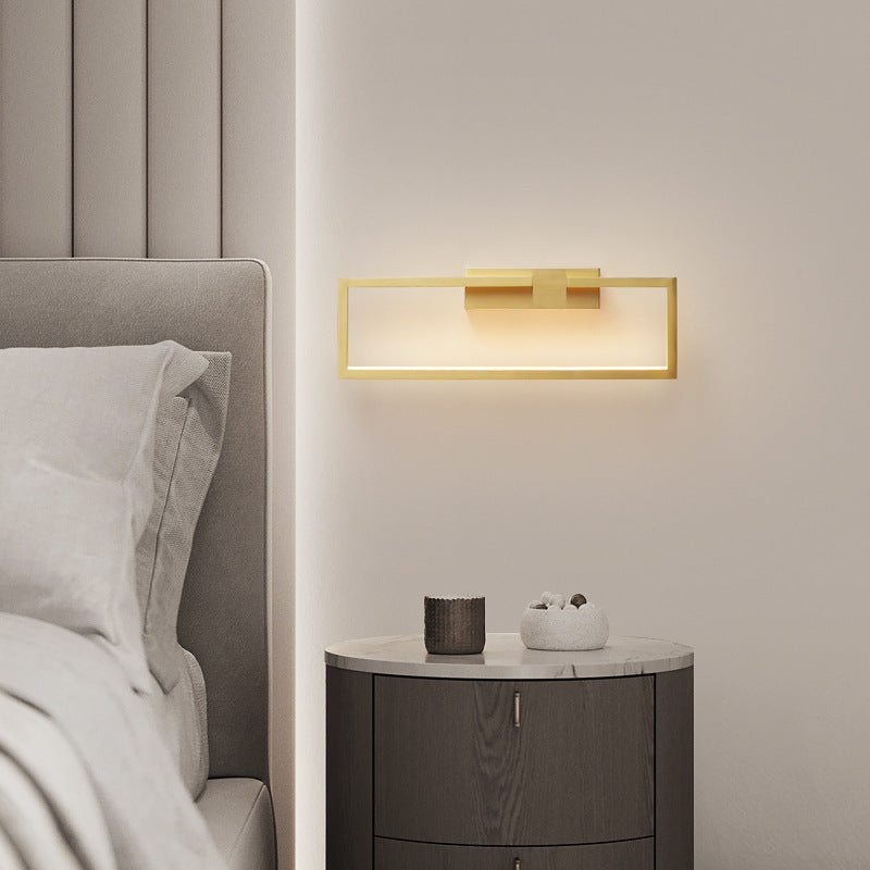 Modern Mid-century All Copper Rectangular Geometric LED Wall Sconce Lamp For Bedside