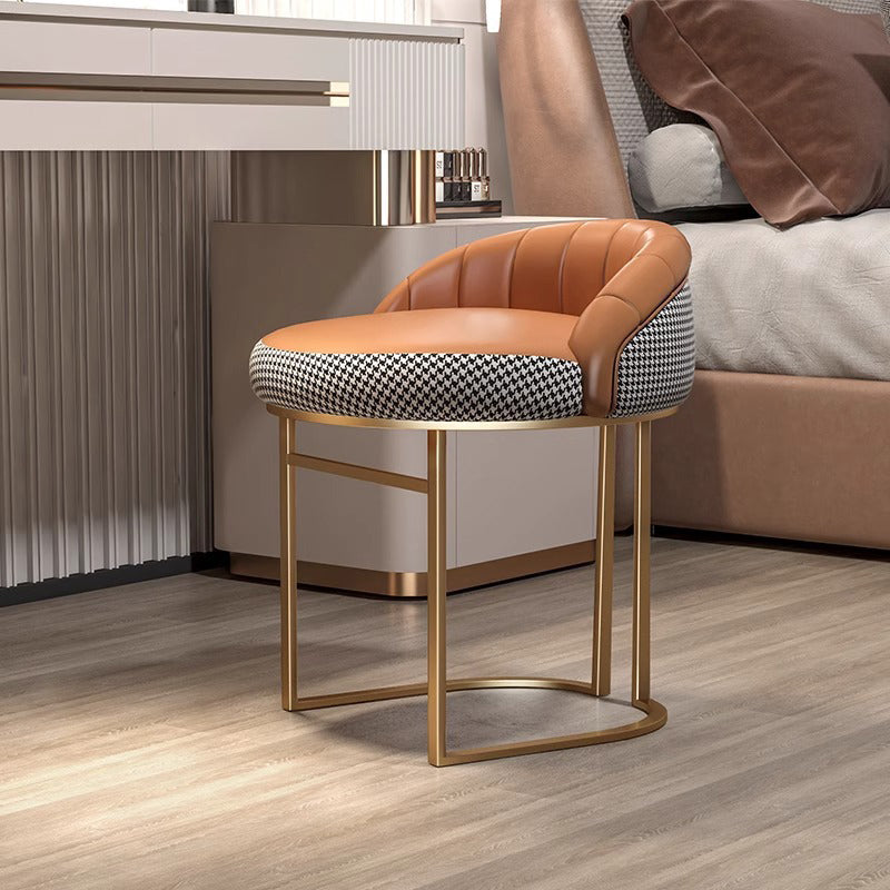 Contemporary Nordic Round Iron Faux Leather Vanity Stool Backrest Armless For Bedroom