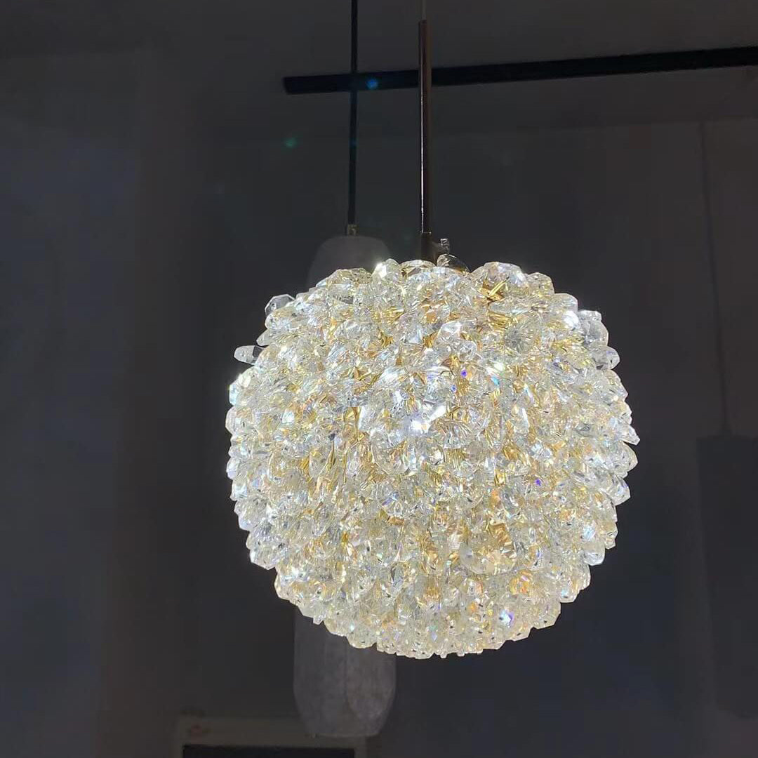 Modern Minimalist Round Ball Full Copper Crystal 1-Light Pendant Light For Bedroom