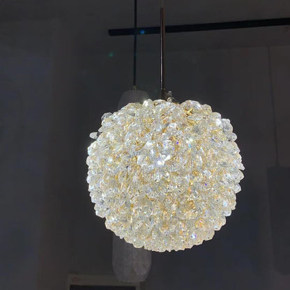 Modern Minimalist Round Ball Full Copper Crystal 1-Light Pendant Light For Bedroom