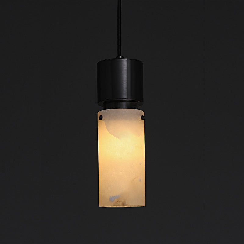 Traditional Chinese Copper Marble Cylinder 1-Light Pendant Light For Bedside