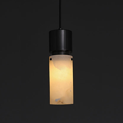 Traditional Chinese Copper Marble Cylinder 1-Light Pendant Light For Bedside