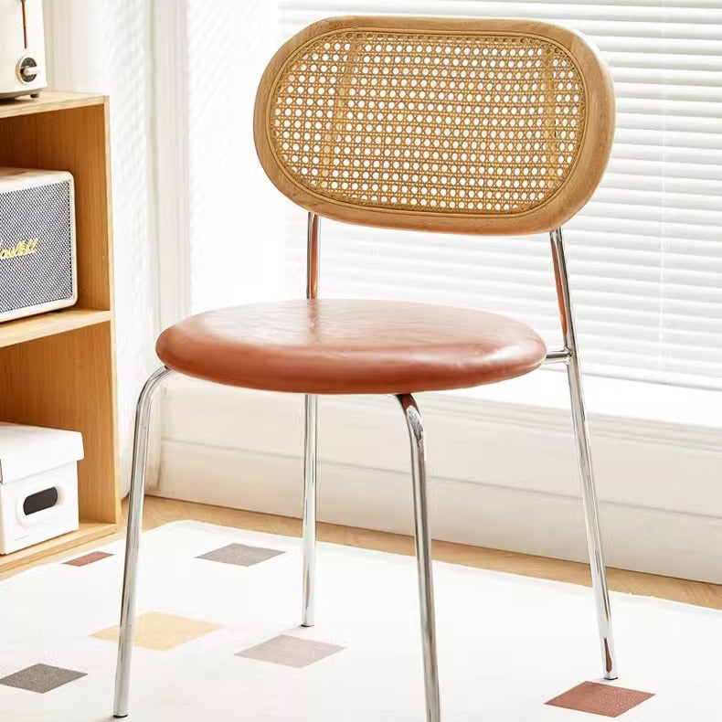 Contemporary Vintage Round Rectangular Solid Wood Metal Genuine Leather Dining Chair Backrest For Dining Room