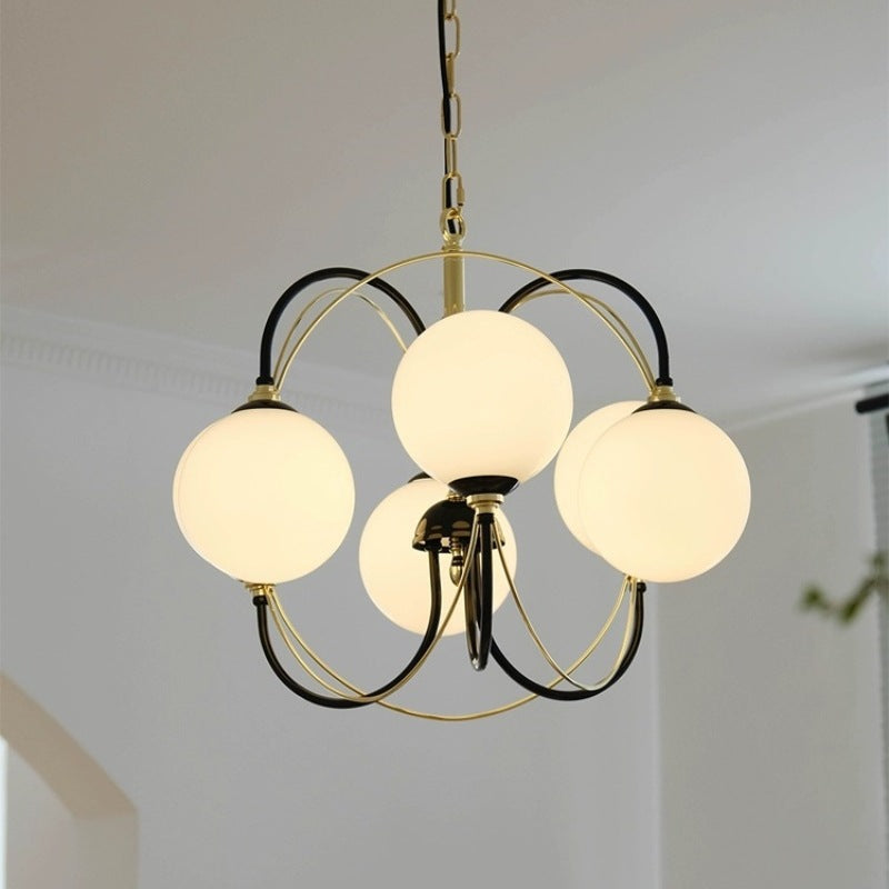 Traditional Vintage Irregular Twisted Orb Iron Glass 6-Light Chandelier For Living Room