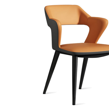 Contemporary Scandinavian Nappa leather Fabric Carbon Steel Sponge Square Wing Dining Chair Backrest Armrest For Dining Room