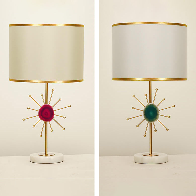 European Light Luxury Fabric Agate Base 1-Light Table Lamp