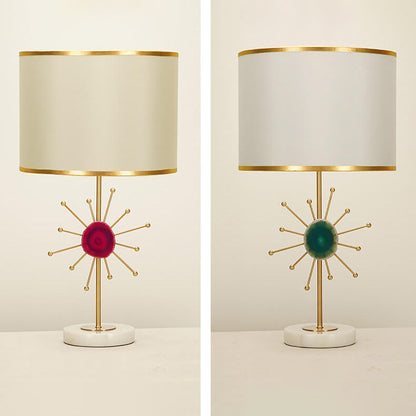 European Light Luxury Fabric Agate Base 1-Light Table Lamp