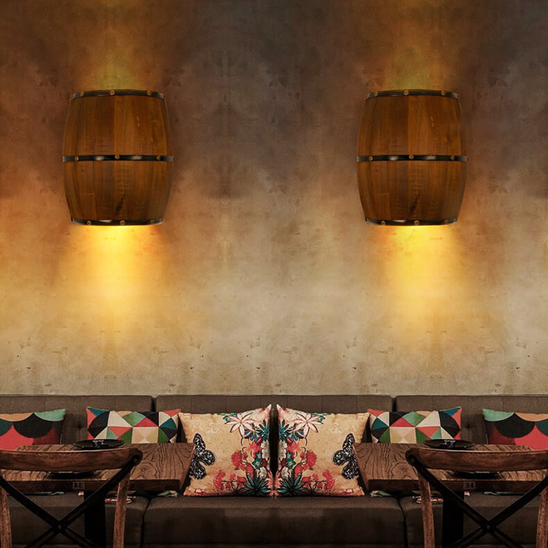 Industrial Vintage Half Barrel Wood LED Wall Sconce Lamp