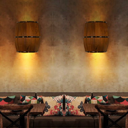 Industrial Vintage Half Barrel Wood LED Wall Sconce Lamp
