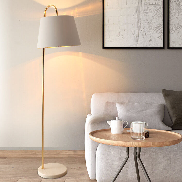 Nordic Modern Solid Color Fabric Shade Marble 1-Light Standing Floor Lamp