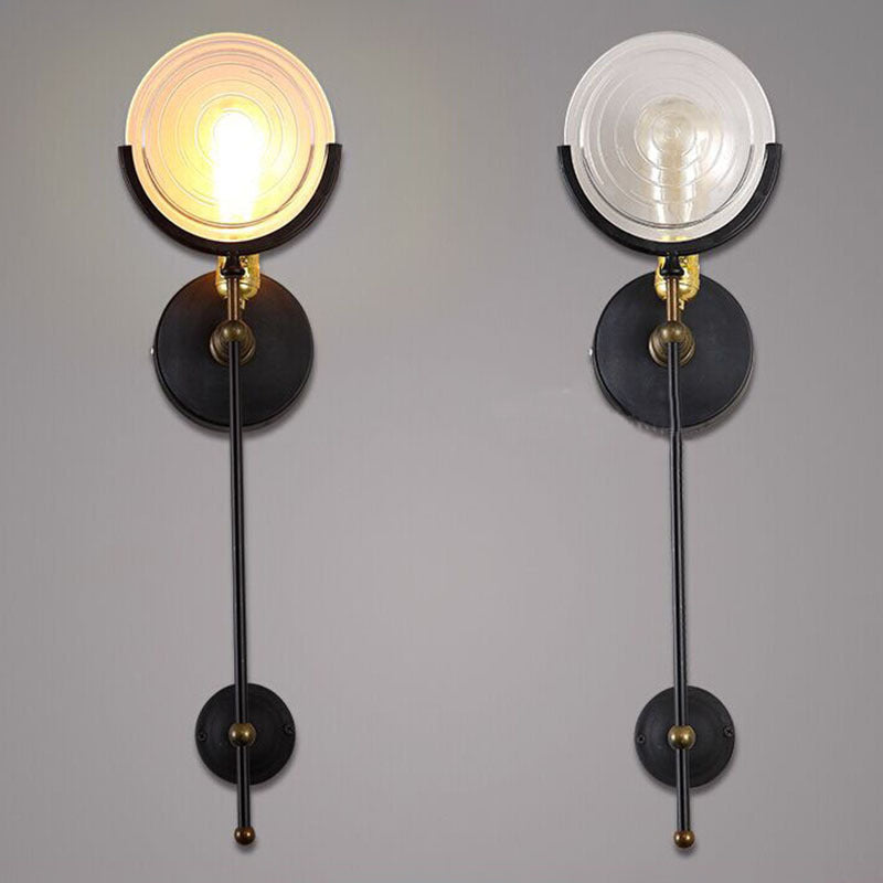 Contemporary Industrial Iron Glass Round Disc 1-Light Wall Sconce Lamp For Dining Room