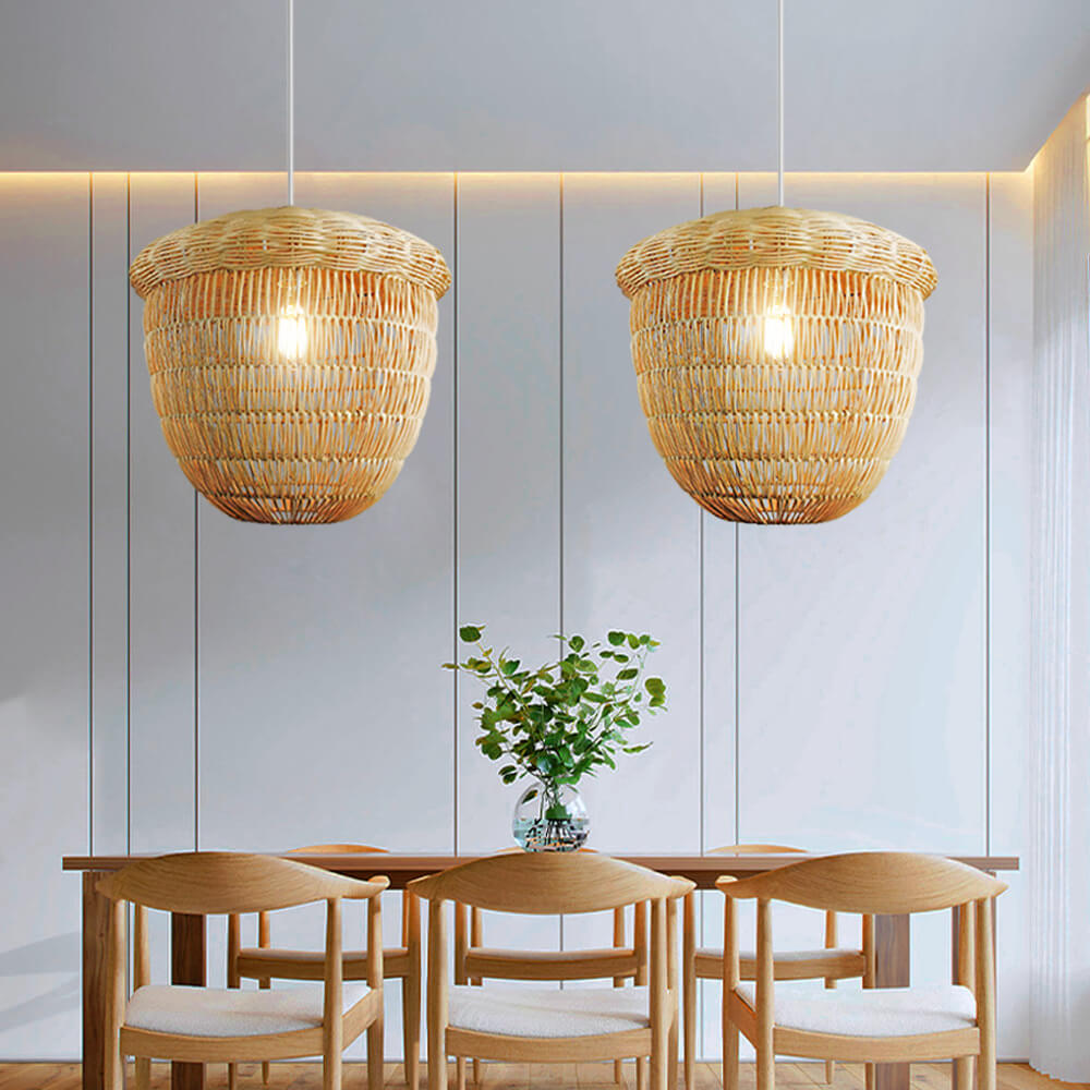 Japanese Rattan Weaving Globe Basket 1-Light Pendant Light