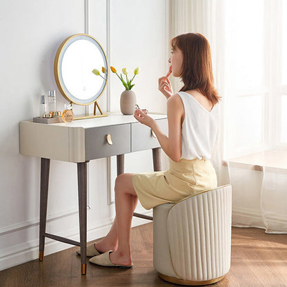 Modern Minimalist Cylinder Iron Nappa Leather Vanity Stool Backrest For Bedroom