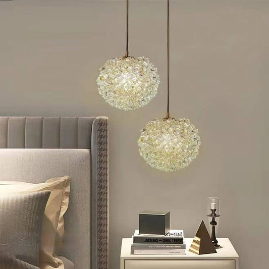 Modern Minimalist Round Ball Full Copper Crystal 1-Light Pendant Light For Bedroom