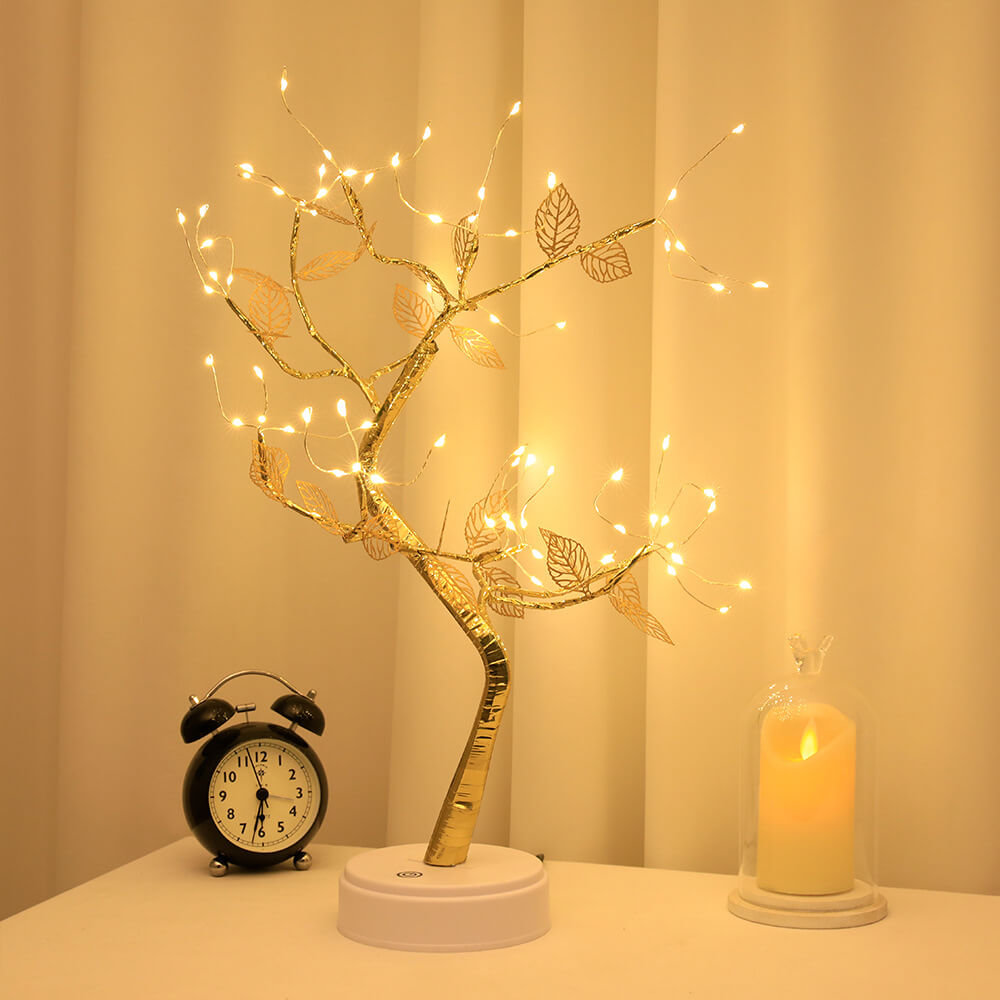 Simulation Gold Leaf Tree LED Tree Decoration Table Lamp