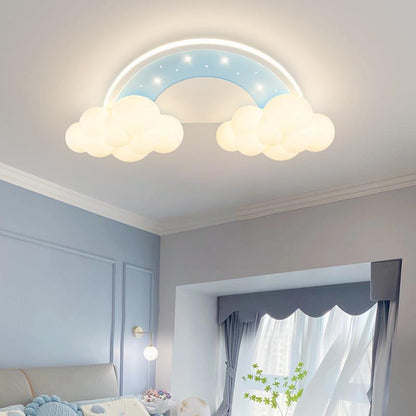 Modern Art Deco Kids Iron PE Cloud Rainbow Semicircular Astronaut LED Flush Mount Ceiling Light For Bedroom