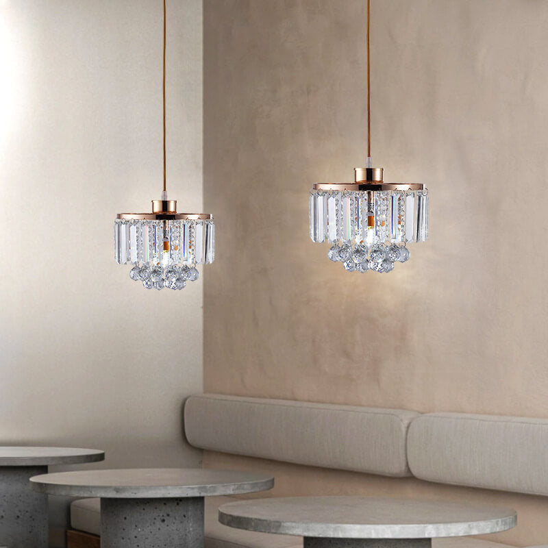 Nordic Light Luxury Round Iron Crystal String 1-Light Pendant Light