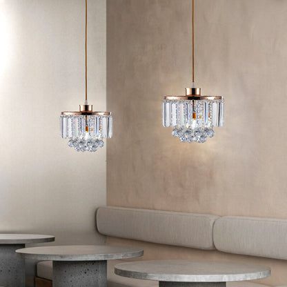 Nordic Light Luxury Round Iron Crystal String 1-Light Pendant Light