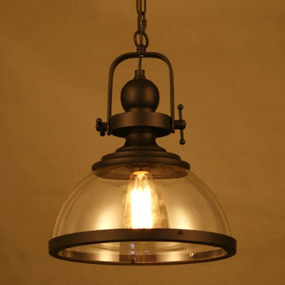 Traditional Farmhouse Iron Semi-Circular Glass Shade 1-Light Pendant Light For Dining Room