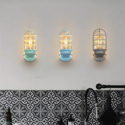 Contemporary Creative Macaron Cylinder Grid Iron Glass 1-Light Wall Sconce Lamp For Living Room