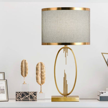 Modern Mid-Century Square Round Metal Fabric 1-Light Table Lamp For Bedroom