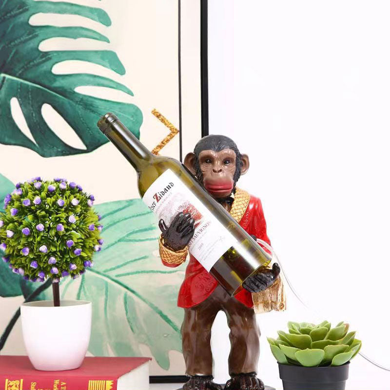Contemporary Creative Orangutan Wine Bottle Glass Resin 1-Light Table Lamp For Living Room