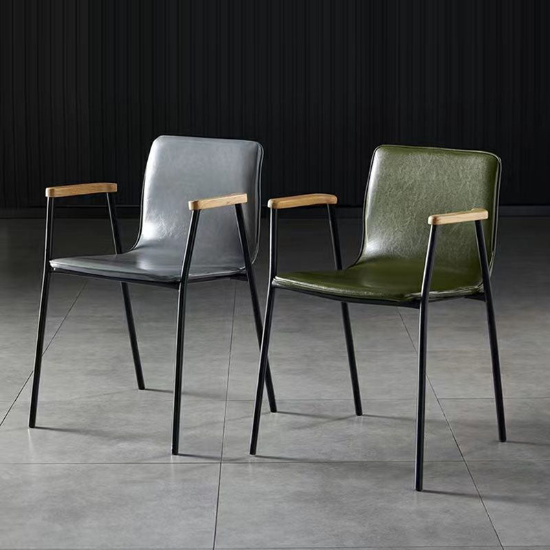 Contemporary Industrial Square Upholstered Faux Leather Wooden Dining Chair Backrest Armrest For Dining Room