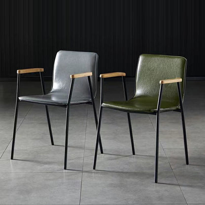 Contemporary Industrial Square Upholstered Faux Leather Wooden Dining Chair Backrest Armrest For Dining Room