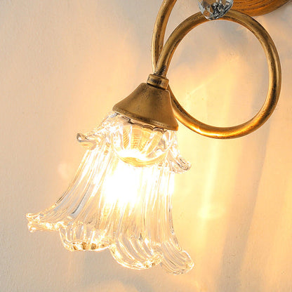 Traditional European Iron Crystal Glass Flower Leave 2-Light Wall Sconce Lamp For Living Room