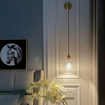 Contemporary Vintage Round Ball Cylinder Flower Brass Glass 1-Light Wall Sconce Lamp For Living Room