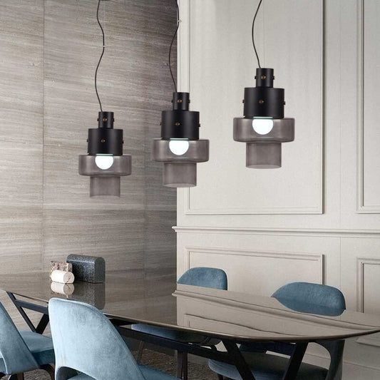 Nordic Minimalist Glass Barrel Shape Smoke Gray 1-Light Pendant Light