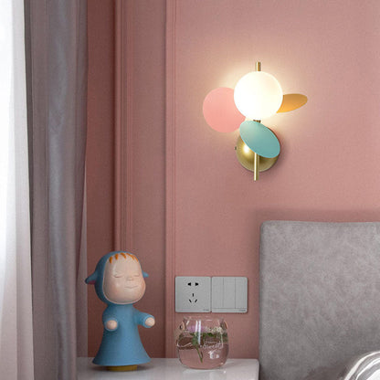 Contemporary Creative Round Iron Glass PVC 1-Light Wall Sconce Lamp For Bedroom