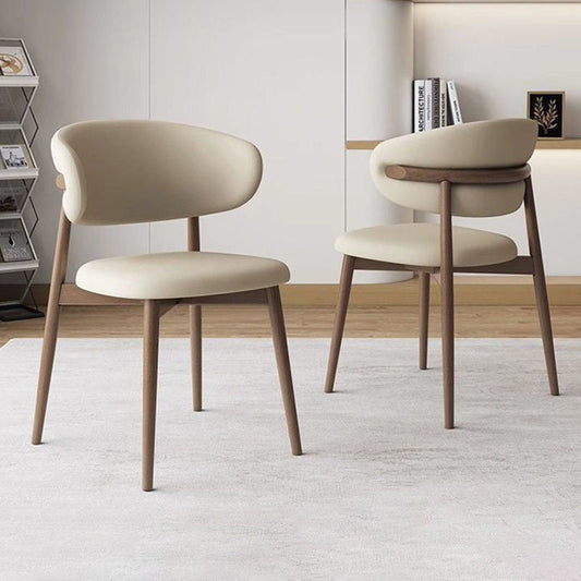 Contemporary Nordic Square Nappa Leather Metal Frame Dining Chair Backrest Armless For Dining Room