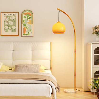 Traditional Vintage Moonlight Glass Ball Shade Marble Base 1-Light Standing Floor Lamp For Study
