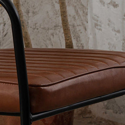 Contemporary Industrial Oil wax Leather Metal Sponge Wood Square Vertical Stripe Dining Chair Backrest Armrest For Dining Room