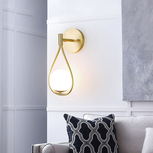 Modern Luxury Brass Ring Frame Glass 1-Light Wall Sconce Lamp For Bedroom