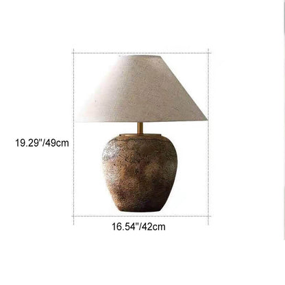 Chinese Vintage Fabric Ceramic Jar 1-Light Table Lamp