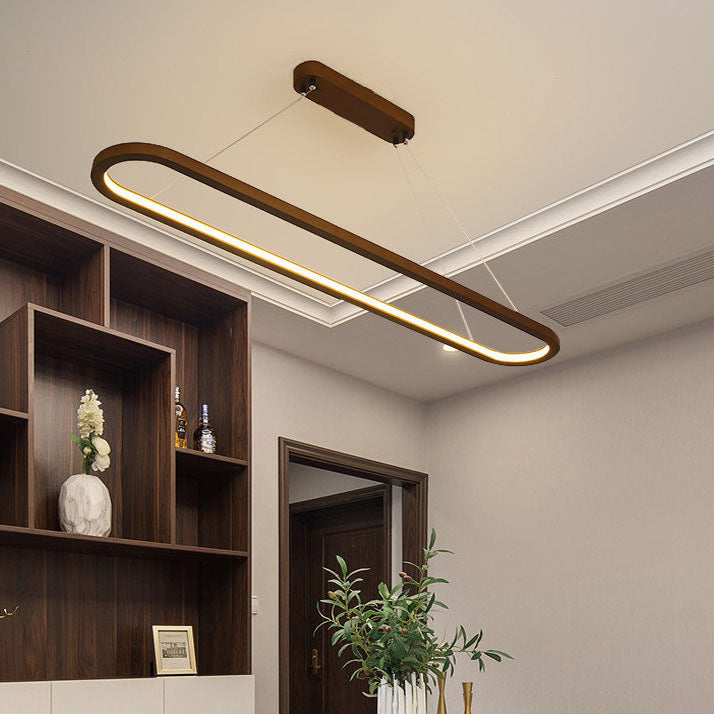 Modern Chinese Solid Wood Round Ring Frame Island Light LED Chandelier