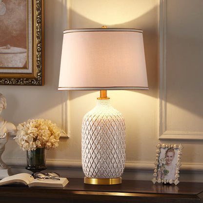 European Vintage Striped Ceramic Base Fabric 1-Light Table Lamp