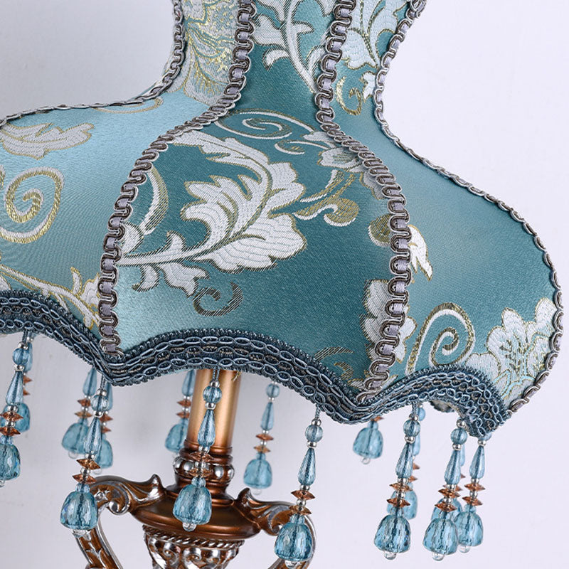 Traditional European Blue Fabric Tassel Resin 1-Light Table Lamp For Bedroom