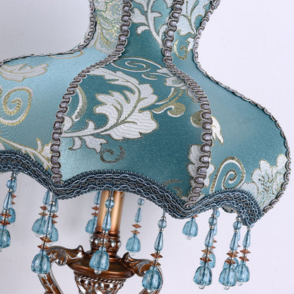 Traditional European Blue Fabric Tassel Resin 1-Light Table Lamp For Bedroom