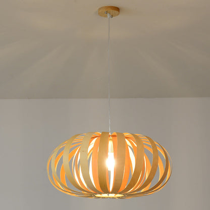 Traditional Japanese Wood Conch Shape 1-Light Pendant Light For Living Room