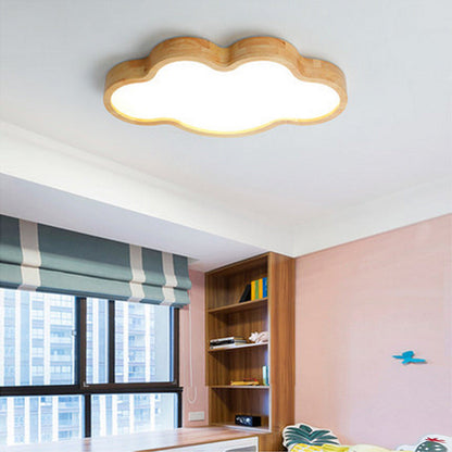 Scandinavian Modern Minimalist Clouds Stars Rubber Wood Acrylic LED Flush Mount Ceiling Light