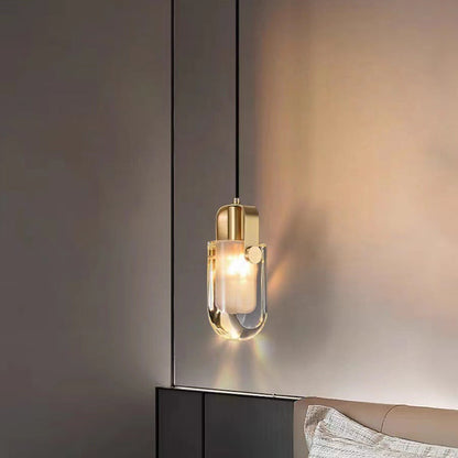 Modern Minimalist Half Round Copper Crystal LED Pendant Light For Bedroom
