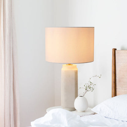 Modern Minimalist Cylindrical Rectangular Column Marble Metal Fabric 1-Light Table Lamp For Living Room