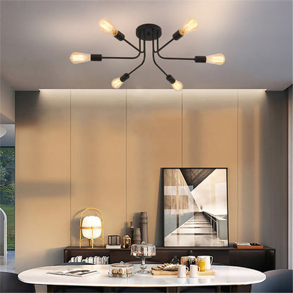 Industrial Retro Wrought Iron Glass 6-Light Flush Mount Ceiling Light