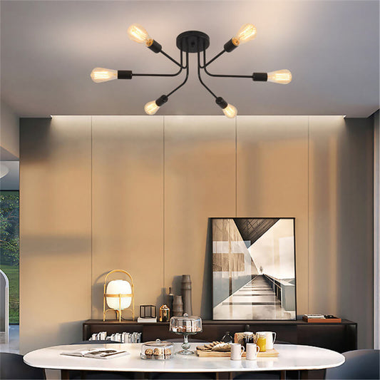 Industrial Retro Wrought Iron Glass 6-Light Flush Mount Ceiling Light