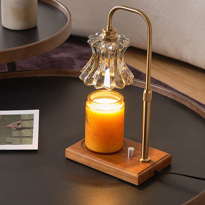 Traditional Vintage Pleated Glass Hardware Solid Wood 1-Light Melting Wax Table Lamp For Living Room