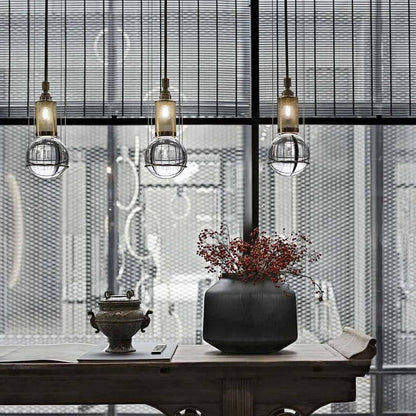 Modern Minimalist Round Ball Cylinder Iron Glass 1-Light Pendant Light For Living Room